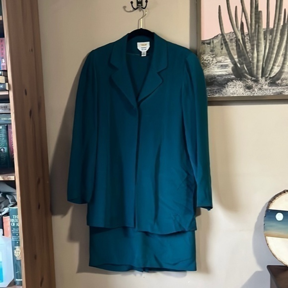 Vintage Talbots Teal Blue Silk Jacket & Sheath Mini Dress Set Size 4